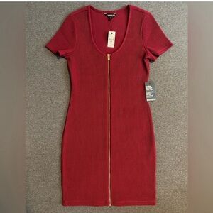 Express NWT Zip Up Dress Stretchy Burgundy Size Medium